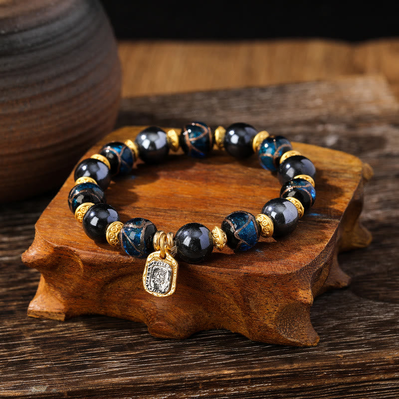 Buddha Stones Tibetano Zakiram Dea della Ricchezza Liuli Vetro Incenso Cenere Perlina di Porcellana Braccialetto della Fortuna