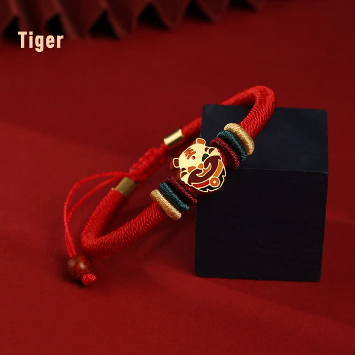 Braccialetto rosso intrecciato con ciondolo a forma di fortuna Buddha Stones in argento sterling 925 fatto a mano con motivo dell'anno del drago cinese