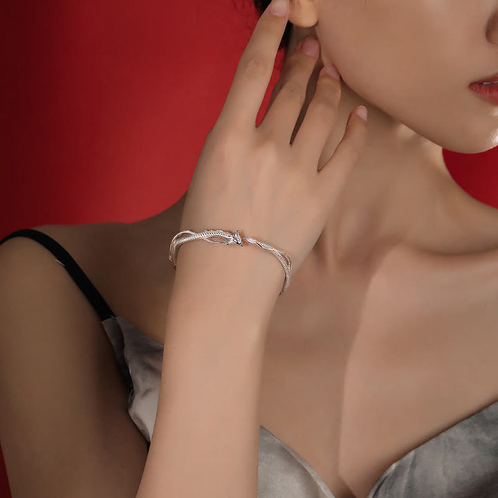 Bracciale rigido in metallo con design dell'anno del drago in argento sterling 925 Buddha Stones