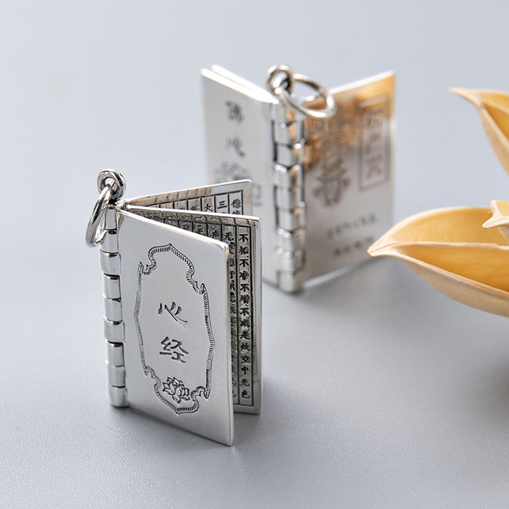 Buddha Stones 990 Argento Sterling Cuore Sutra Grande Compassione Shurangama Mantra Loto Vajra Collana Pendente Pace - image 13