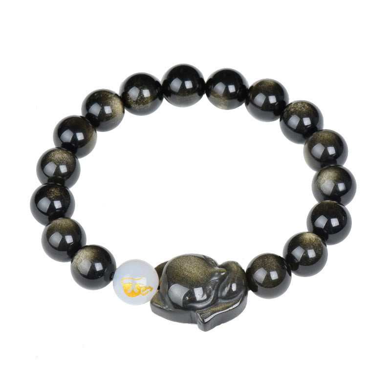 Buddha Stones Ossidiana naturale arcobaleno Ossidiana lucente oro Ossidiana lucente argento Ossidiana volpe braccialetto curativo