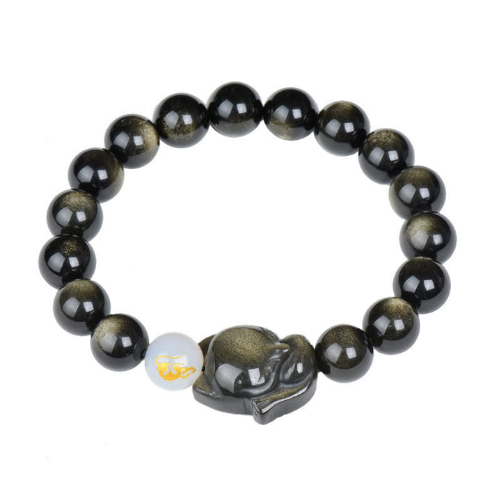 Buddha Stones Ossidiana naturale arcobaleno Ossidiana lucente oro Ossidiana lucente argento Ossidiana volpe braccialetto curativo