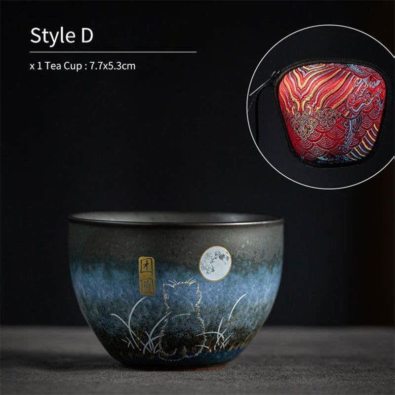 Buddha Stones Tazza da tè in ceramica Lovely Cat Tazze da tè nere 140ml