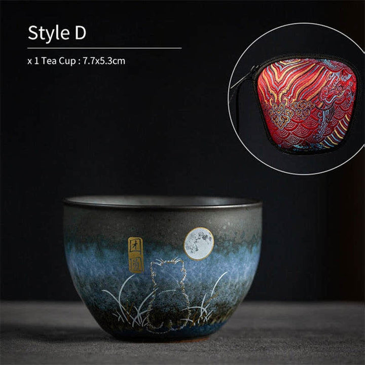 Buddha Stones Tazza da tè in ceramica Lovely Cat Tazze da tè nere 140ml