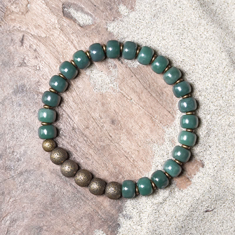 Braccialetto di successo in rame con semi di Bodhi ciano tibetano