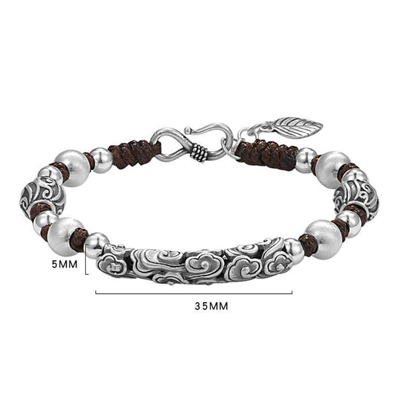 Braccialetto di corda di ricchezza con nuvola di buon auspicio in argento sterling 999 fatto a mano in rame Buddha Stones in Tibet