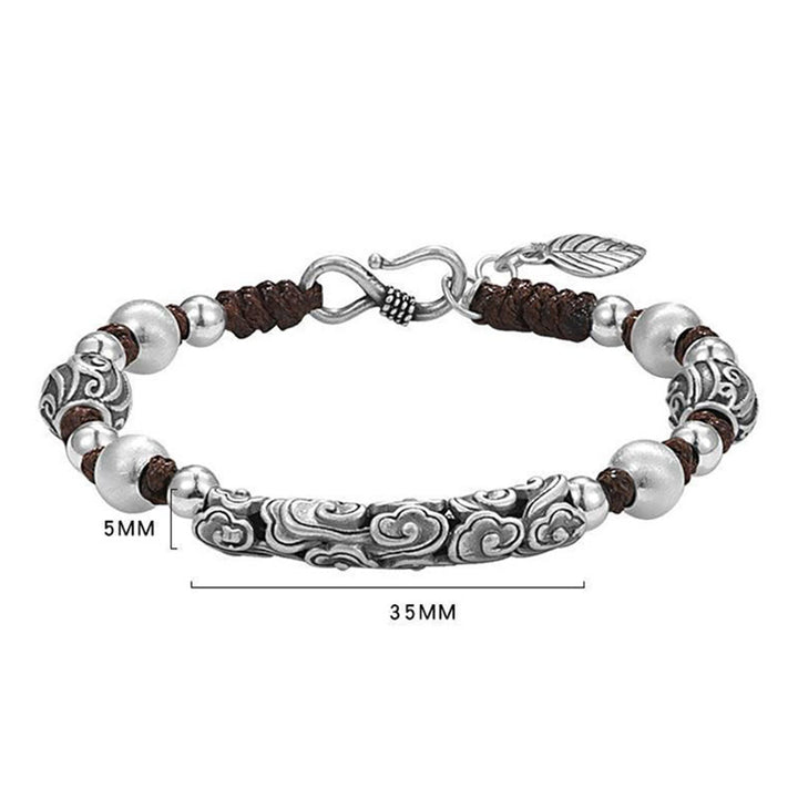 Braccialetto di corda di ricchezza con nuvola di buon auspicio in argento sterling 999 fatto a mano in rame Buddha Stones in Tibet