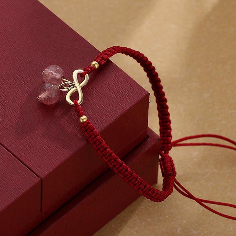 Braccialetto intrecciato con corda rossa, cristallo di quarzo fragola, nodo infinito, guarigione dell'amore, Buddha Stones