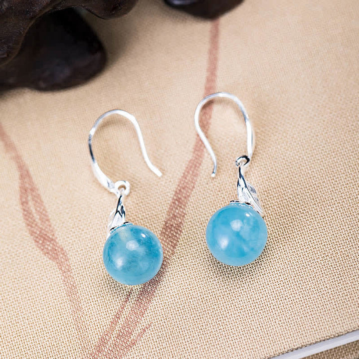 Buddha Stones 925 Sterling Silver Acquamarina Naturale Foglia Fiore Orecchini Collana Pace