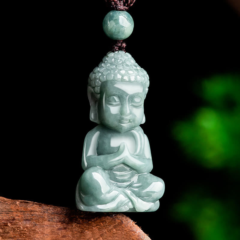 Buddha Stones Giada naturale Meditazione Buddha Amuleto Serenità Collana Pendente - image 2