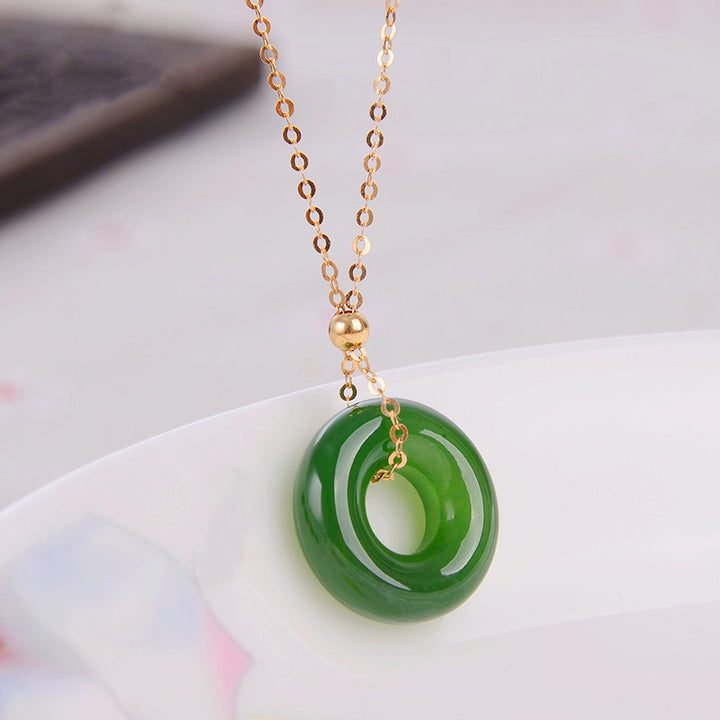 Collana con ciondolo in oro 14K con giada ciano rotonda e guarigione