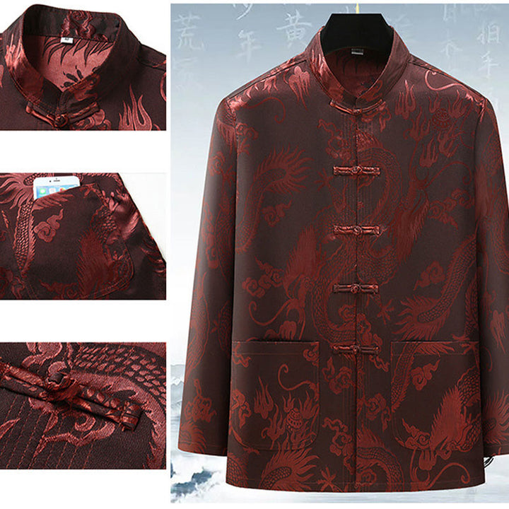 Buddha Stones Tang Suit Uomo Hanfu Cinese Drago Tradizionale Vestiti Kung Fu Camicia Uniforme Manica Lunga Cappotto Top e Pantaloni Abbigliamento Uomo Set - image 11