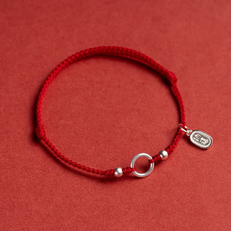 Braccialetto in corda rossa con fibbia in argento sterling 925 Buddha Stones Lucky Fortune Peace Joy Lotus Peace
