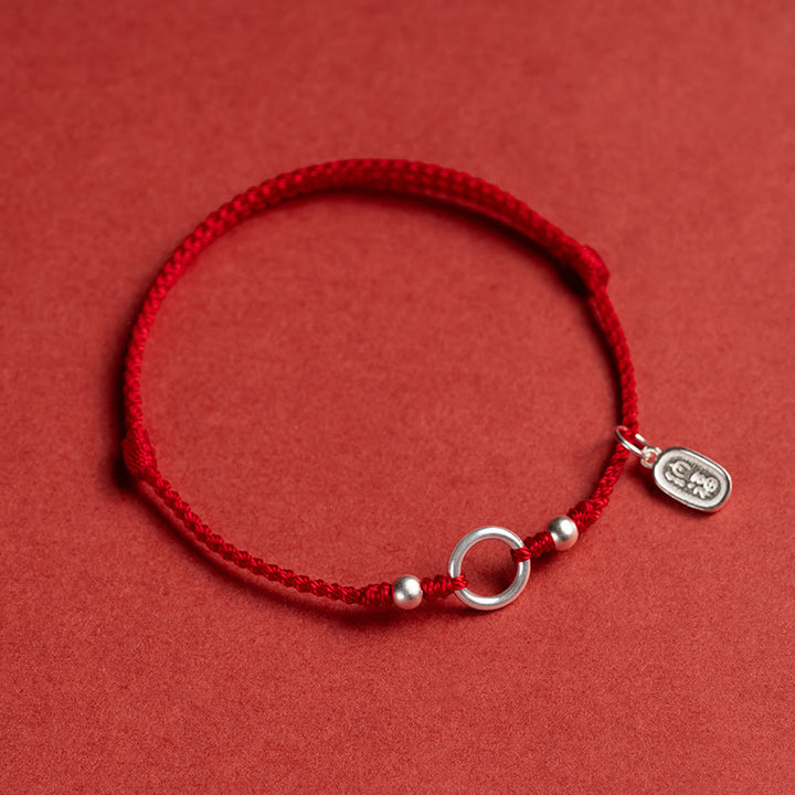 Braccialetto in corda rossa con fibbia in argento sterling 925 Buddha Stones Lucky Fortune Peace Joy Lotus Peace