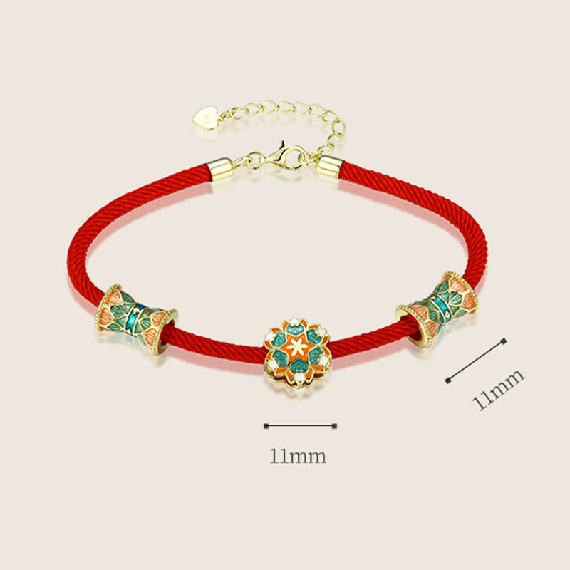 Buddha Stones Dunhuang 925 Sterling Silver Lotus Drum Nuovo inizio Braccialetto in corda rossa
