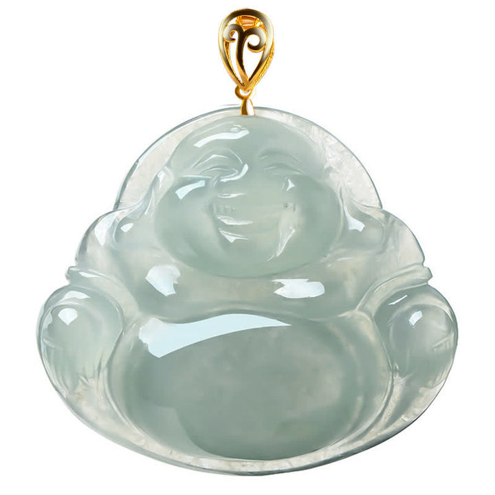 Collana con ciondolo Buddha ridente in giada naturale e oro 18 carati con abbondanza - image 8