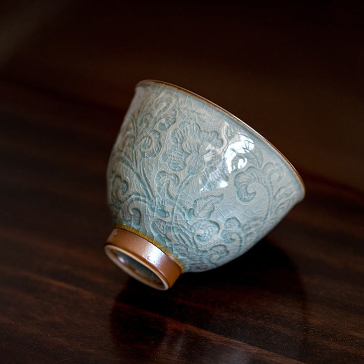 Tazza da tè in ceramica intagliata con Buddha Stones loto Tazza da tè Kung Fu