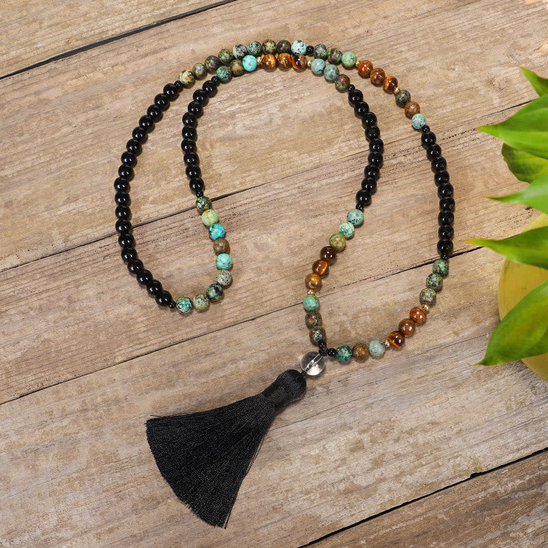 Buddha Stones 108 Mala Beads Pietra naturale Occhio di tigre Turchese Protezione Forza Bracciale Collana
