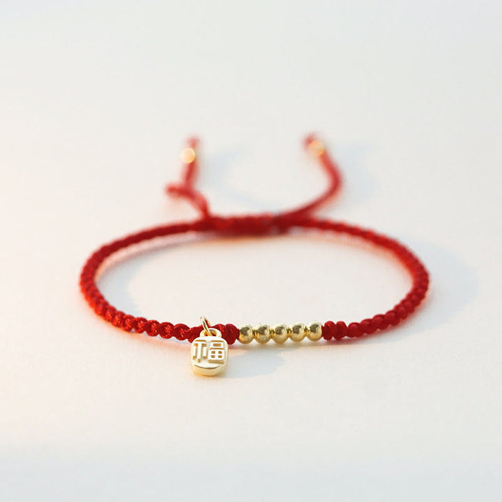 Braccialetto di corda con ciondolo a forma di carattere Fu fatto a mano con Buddha Stones