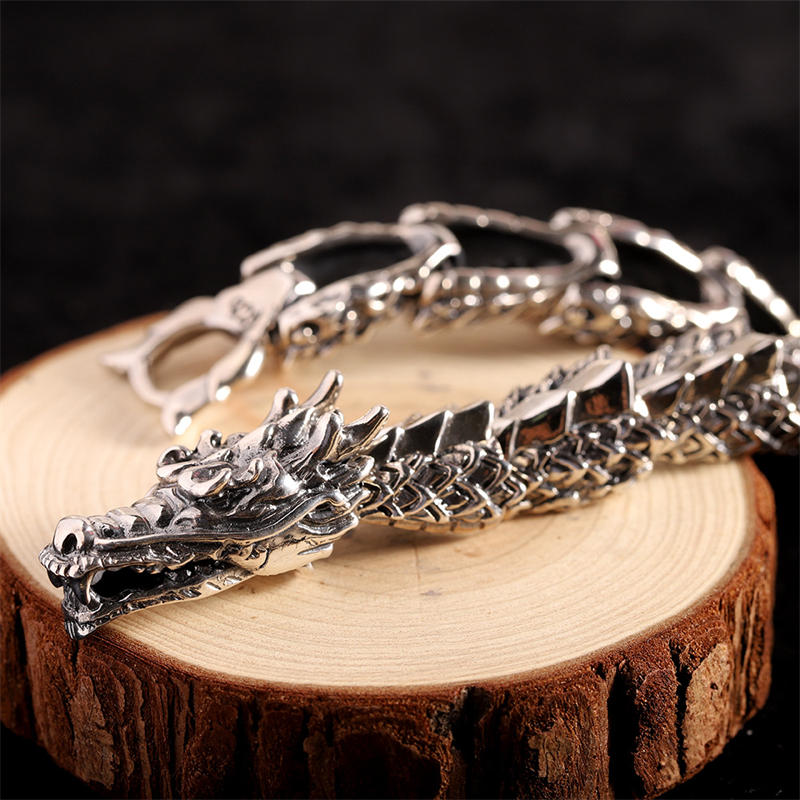 Buddha Stones Braccialetto in argento sterling 925 con drago, fortuna e successo