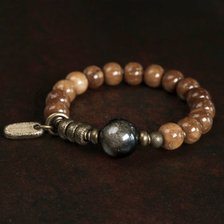 Braccialetto Buddha Stones Kuka Seed Tiger Eye Oro Lucentezza Ossidiana Rame Ricchezza Fortuna