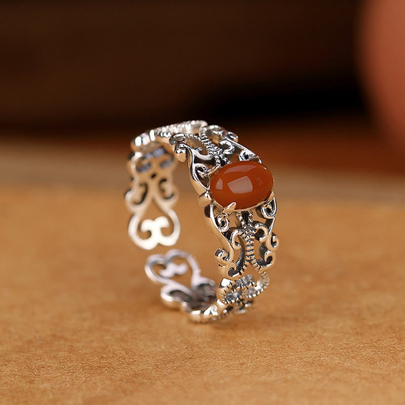 Buddha Stones 925 Sterling Silver Vintage Red Agate Self-acceptance Calm