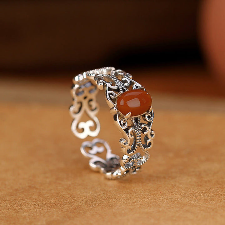 Buddha Stones 925 Sterling Silver Vintage Red Agate Self-acceptance Calm