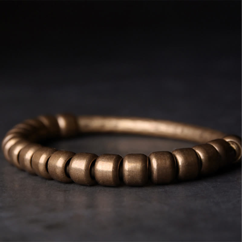 Braccialetto di perline di ottone e rame con design semplice Buddha Stones, fortuna e ricchezza
