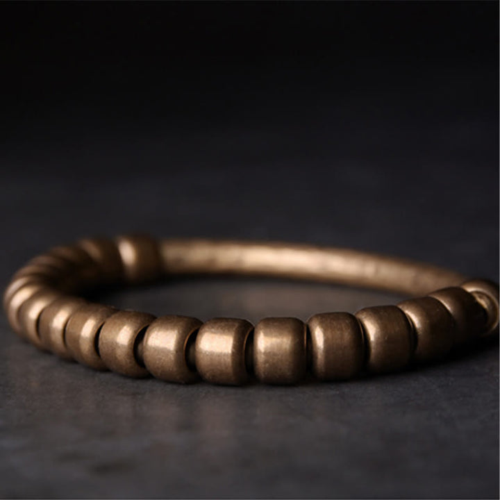 Braccialetto di perline di ottone e rame con design semplice Buddha Stones, fortuna e ricchezza