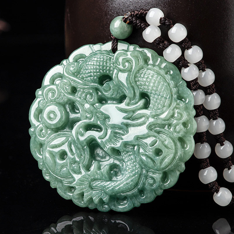 Collana con ciondolo a corda con pietre Buddha Stones, zodiaco cinese, drago, giada e fortuna - Giada - image 1