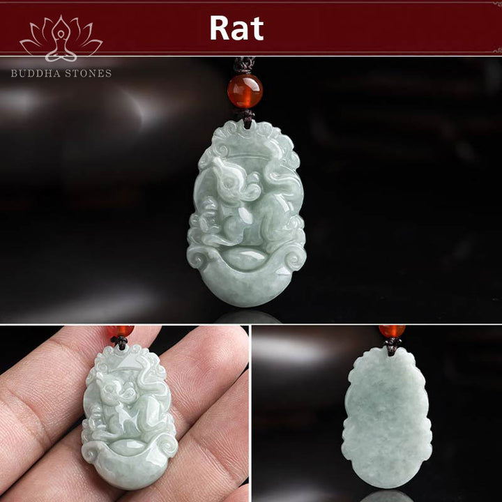 Collana con ciondolo di successo con 12 simboli dello zodiaco cinese in giada naturale Buddha Stones - image 7