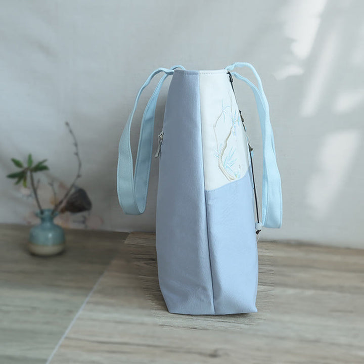 Borsa a tracolla grande capacità in tela con ricamo in bambù, prugna, fiore di pera, pesco - image 16