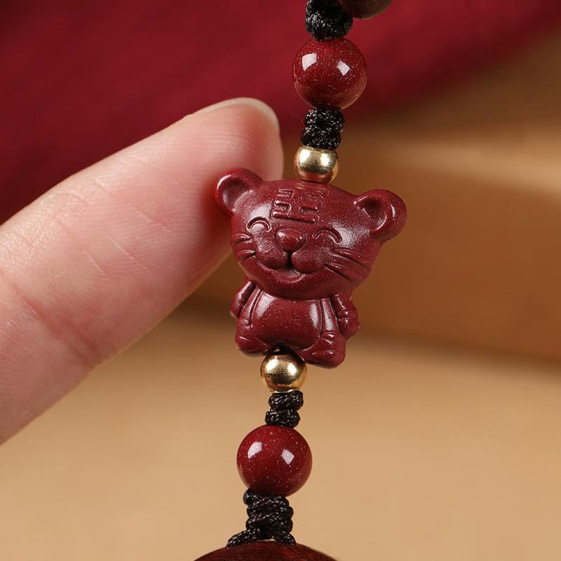 Buddha Stones Piccola foglia Sandalo rosso Buddha Cinabro Zodiaco cinese Amuleto Protezione Portachiavi