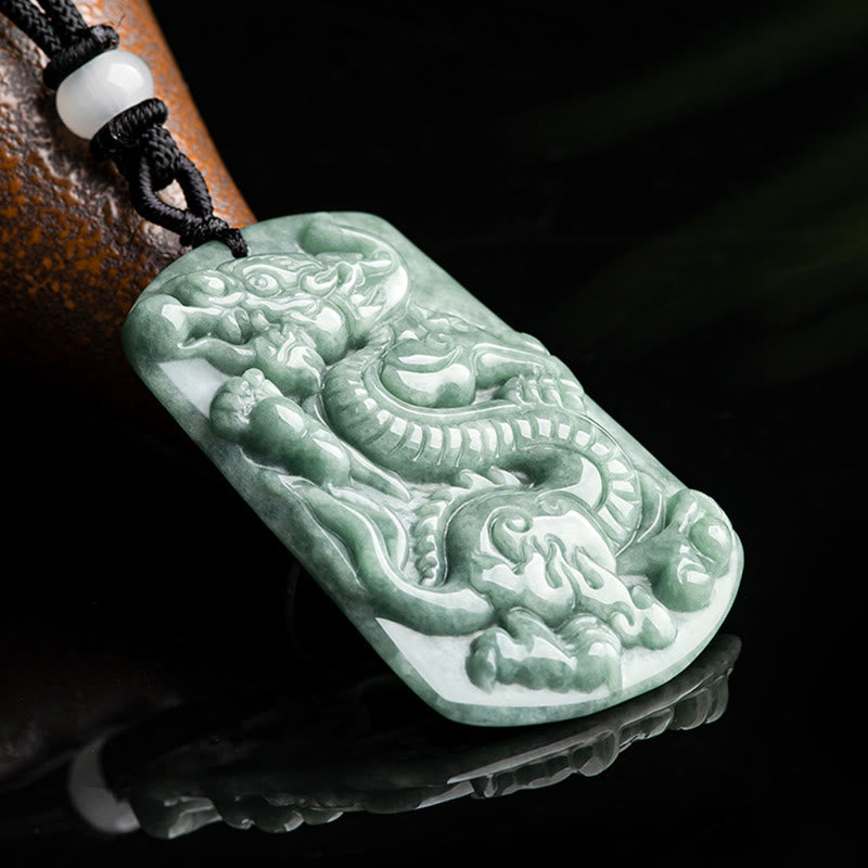 Buddha Stones Anno del Drago Zodiaco Cinese Drago Giada Amuleto Collana Pendente