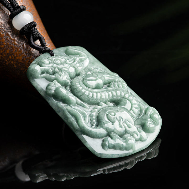 Buddha Stones Anno del Drago Zodiaco Cinese Drago Giada Amuleto Collana Pendente
