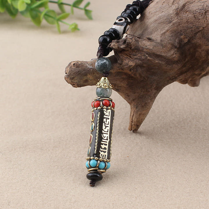 Ciondolo per collana in legno di wenge con Buddha Stones tibetano Om Mani Padme Hum Dzi - image 9