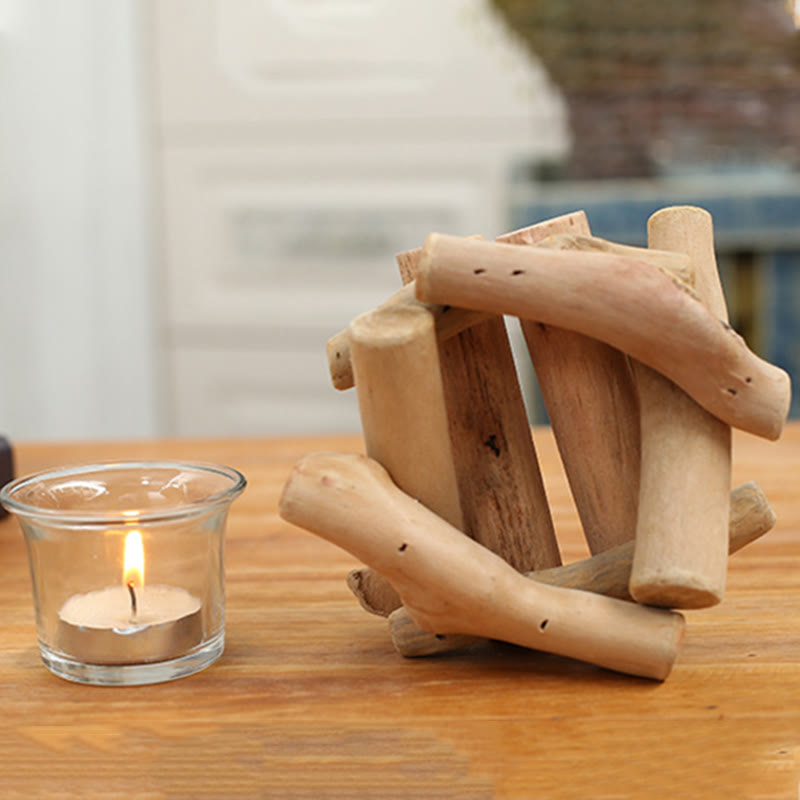 Portacandele in legno con Buddha Stones, decorazione per la casa