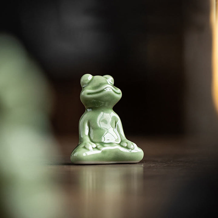 Buddha Stones Mini Piccolo Meditazione Loto Riposo Rana Ceramica Ricchezza Fortuna Casa Tè Animale Domestico Figurina Decorazione