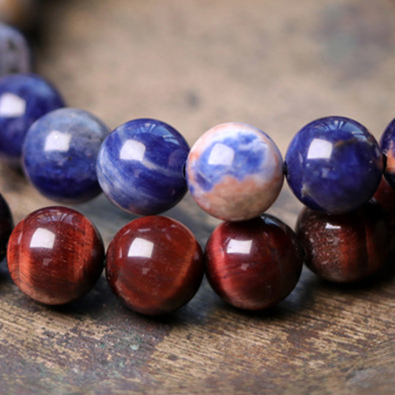 Braccialetto di coppia in cristallo di rame, ossidiana nera, sodalite e pietre Buddha Stones