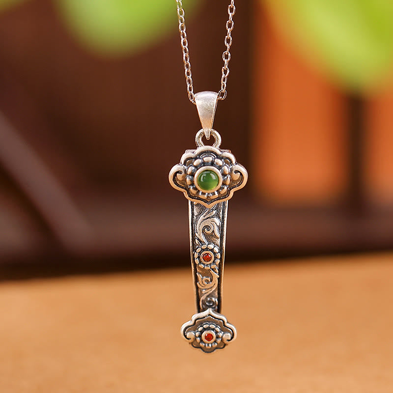 Buddha Stones Argento Sterling 925 Agata Rossa Giada Ciano Nuvole di Buon Auspicio Manico Ruyi Collana Pendente Benedizione