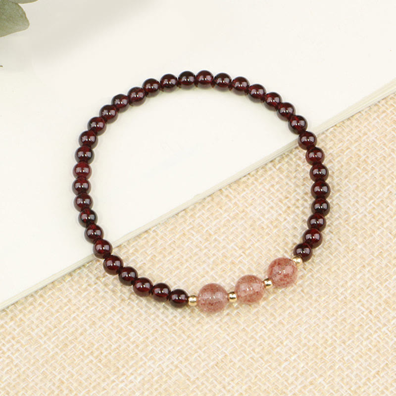 Bracciale Buddha Stones Natural Garnet Strawberry Quartz Calm - Tre Quarzo Fragola e Granato - 18 centimetri - image 6