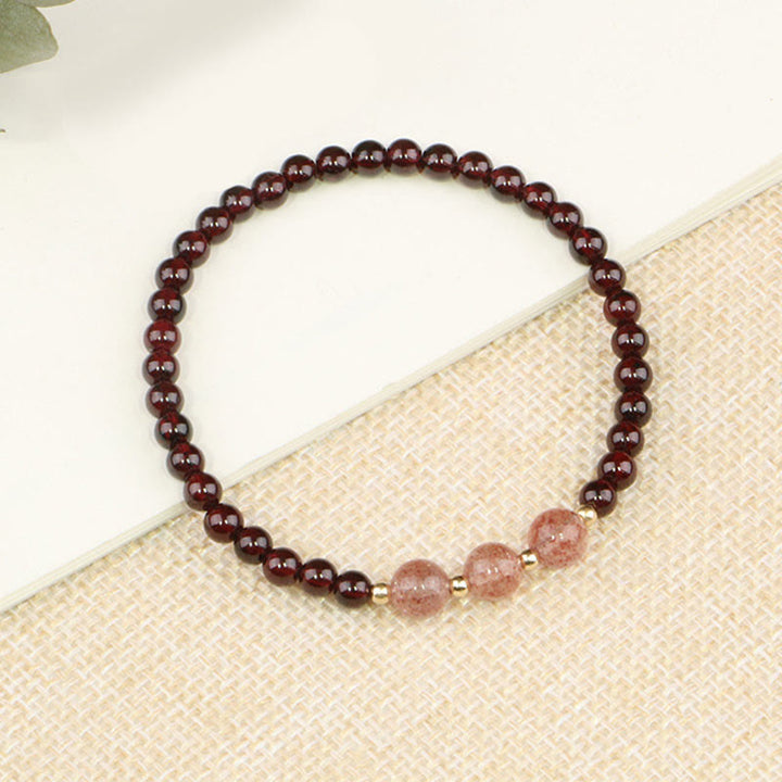 Bracciale Buddha Stones Natural Garnet Strawberry Quartz Calm - Tre Quarzo Fragola e Granato - 18 centimetri - image 6