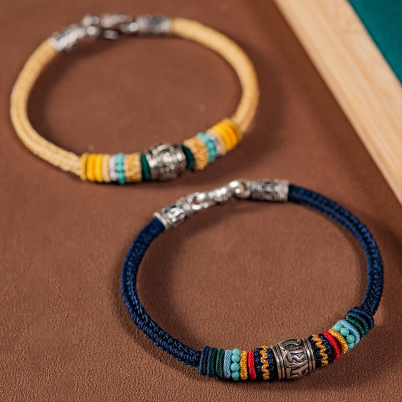 Bracciale intrecciato in argento sterling 925 fatto a mano con Buddha Stones, tibetano Om Mani Padme Hum, purezza