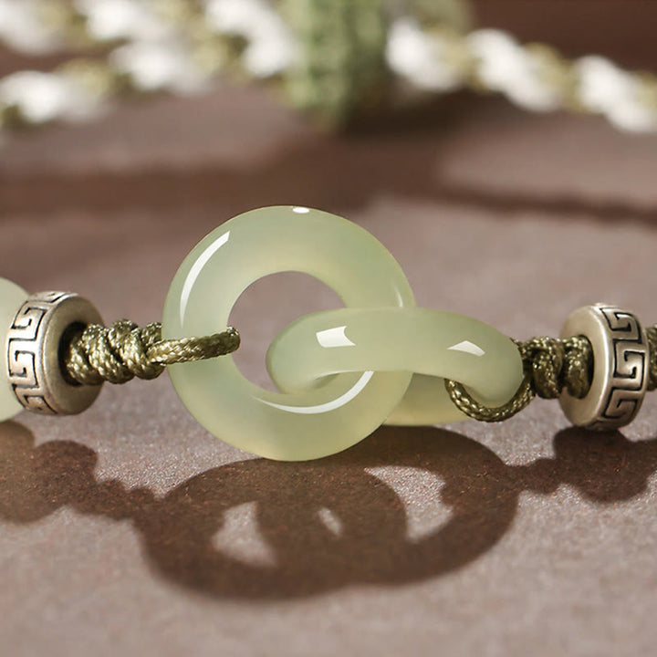 Bracciale intrecciato con fibbia della pace in giada naturale Hetian Buddha Stones