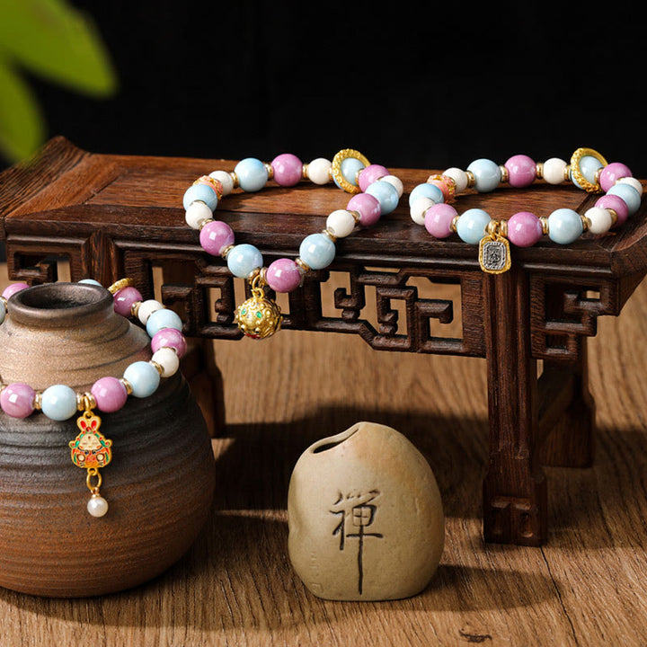 Buddha Stones Tibetano Zakiram Dea della Ricchezza Coniglio Testa di Leone Ciondolo Liuli Vetro Incenso Cenere Perline di Porcellana Braccialetto di Protezione