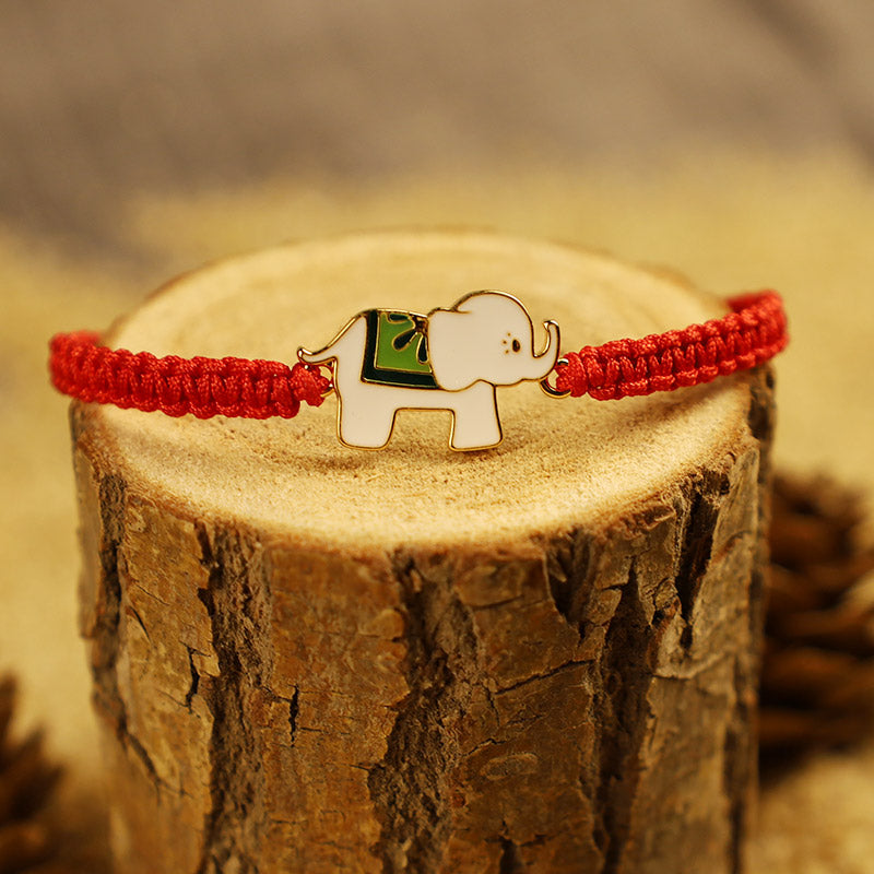 Braccialetto con cordino rosso elefante portafortuna in argento sterling 925 fatto a mano in tibetano Buddha Stones