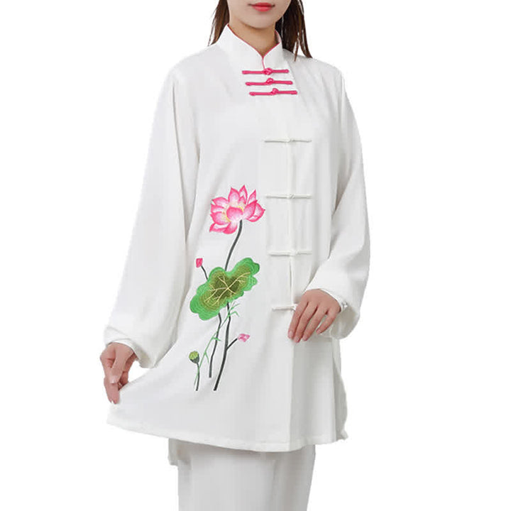 Buddha Stones Fiore di Loto Foglia Modello Tai Chi Meditazione Preghiera Spirituale Zen Pratica Abbigliamento Set da Donna - image 19