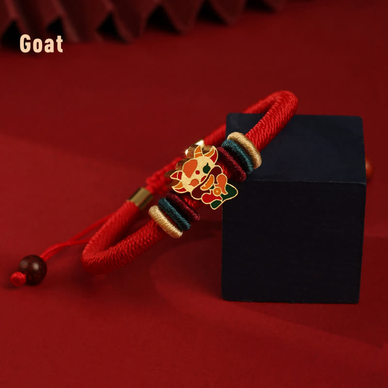 Braccialetto rosso intrecciato con ciondolo a forma di fortuna Buddha Stones in argento sterling 925 fatto a mano con motivo dell'anno del drago cinese