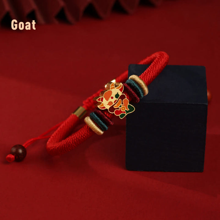 Braccialetto rosso intrecciato con ciondolo a forma di fortuna Buddha Stones in argento sterling 925 fatto a mano con motivo dell'anno del drago cinese
