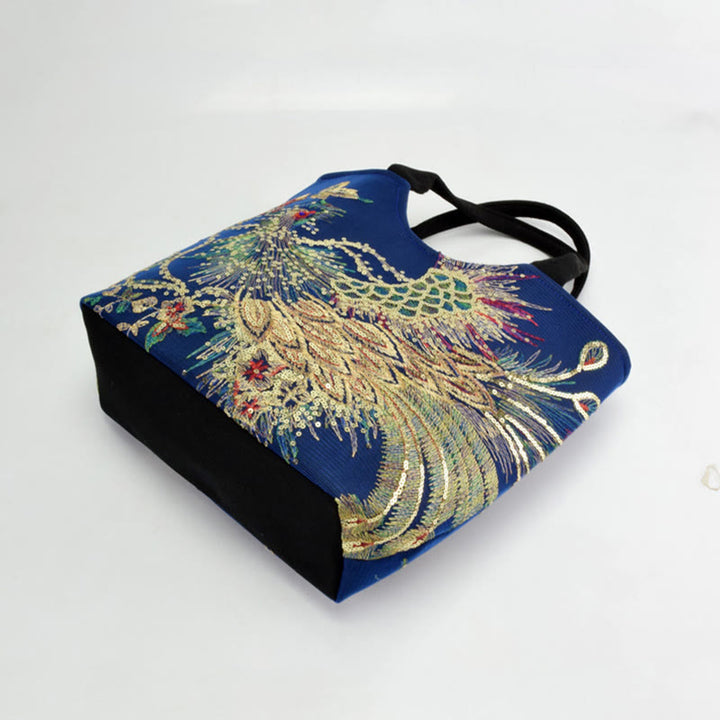 Borsa a tracolla con ricamo a doppia faccia con Buddha Stones e pavone